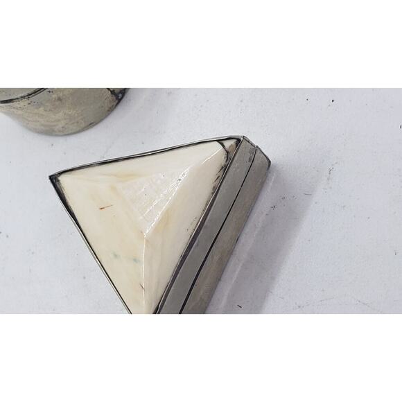 Vintage Silver Trinket Jewelry Pill Stash Box Set Shell Inlay Geometric 3 pcs - Picture 4 of 10